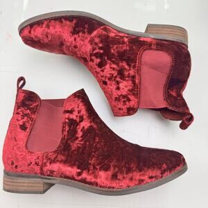 TOMS Ella Black Cherry Crushed Velvet Ankle Booties Women's Size 9.5